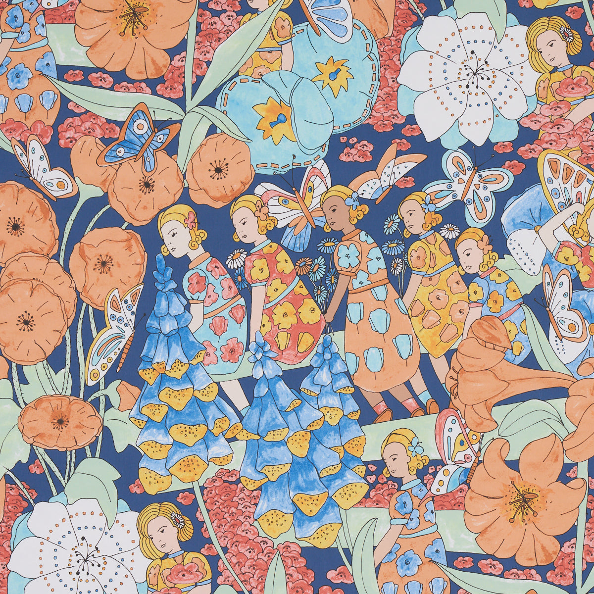 FAIRIE GARDEN ORANGE AND NAVY