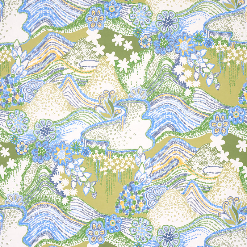 Schumacher DAISY CHAIN GREEN AND BLUE  | Atlanta Fabrics