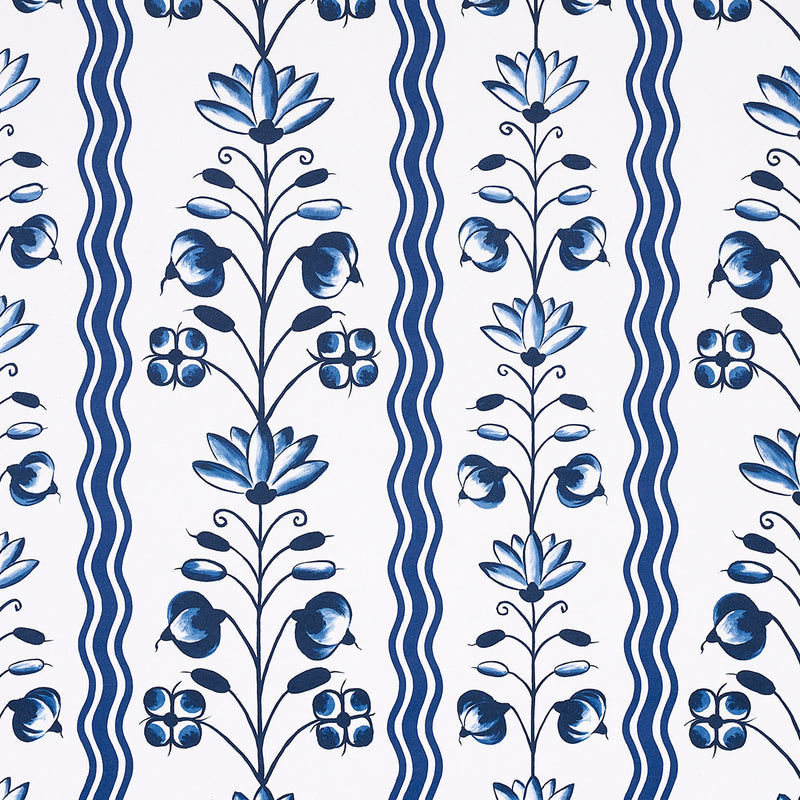 Schumacher DELFT WAVES BLUE  | Atlanta Fabrics