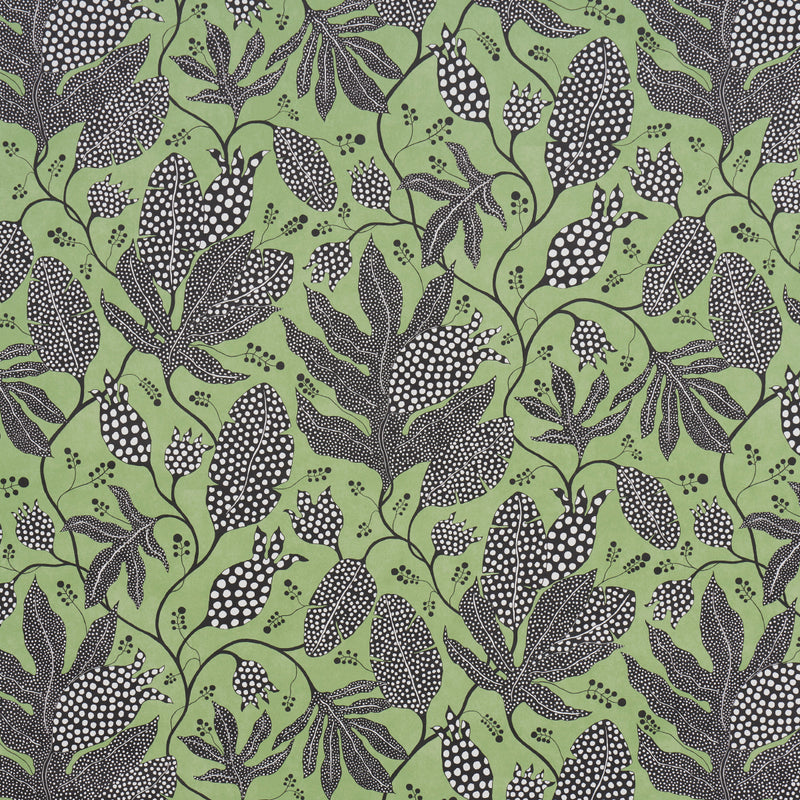 Schumacher POLKA DOT JUNGLE BLACK & GREEN  | Atlanta Fabrics