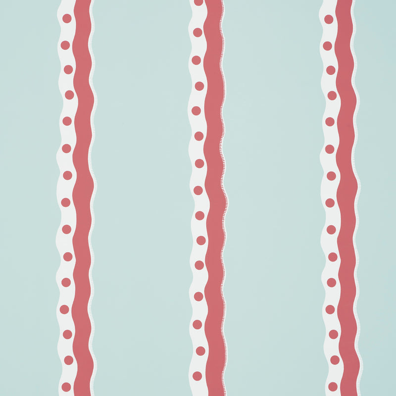 Schumacher ROUSSEAU STRIPE ROUGE & SKY  | Atlanta Fabrics
