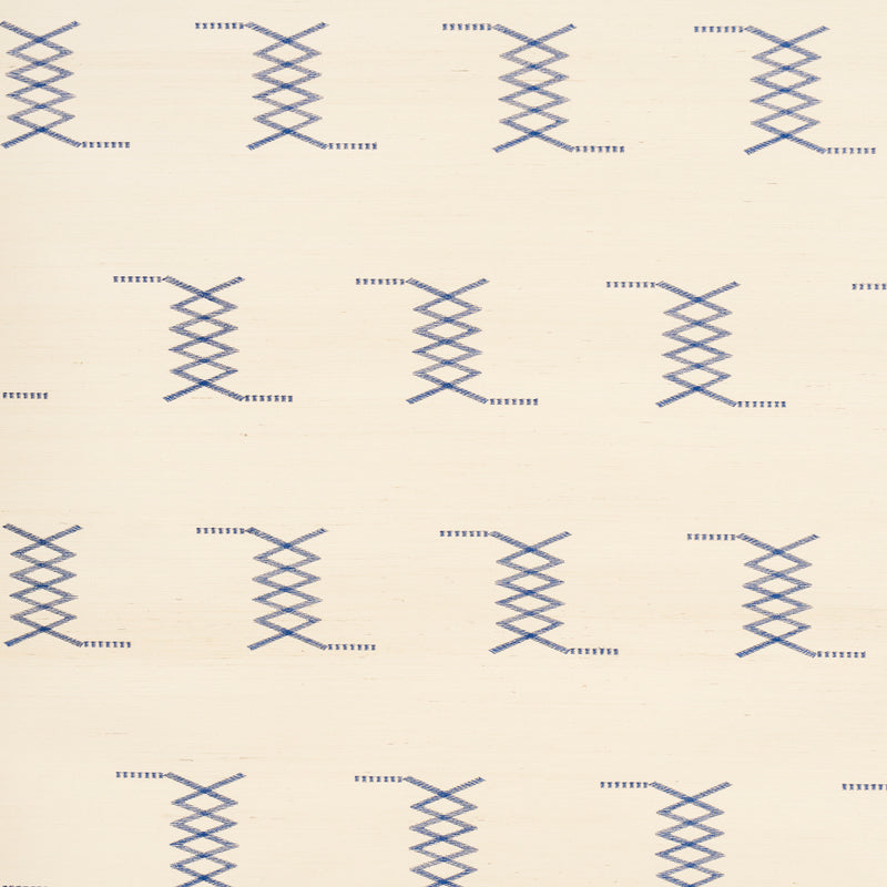 Schumacher Kin Sisal Embroidery Ink On Ivory  | Atlanta Fabrics