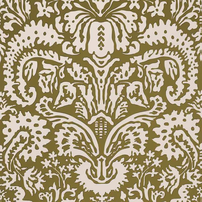 Schumacher SUFFOLK DAMASK OLIVE  | Atlanta Fabrics