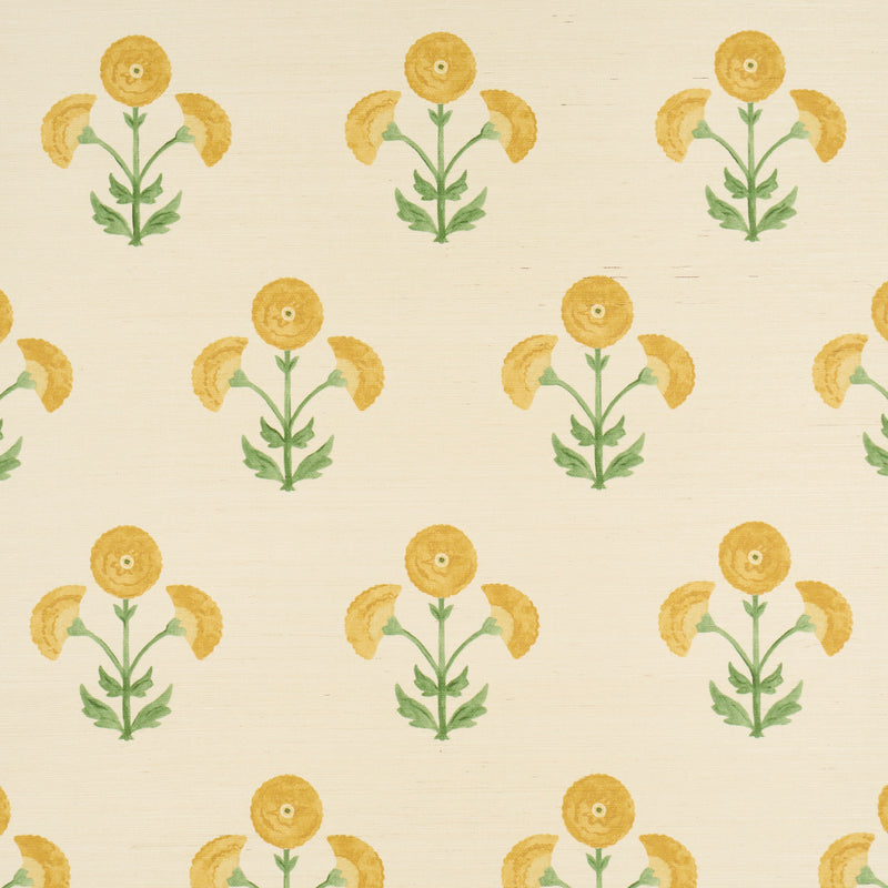 Schumacher Saranda Flower Sisal Marigold  | Atlanta Fabrics