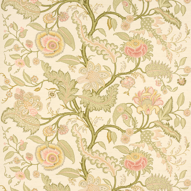 Schumacher Sinhala Sisal Pink & Green  | Atlanta Fabrics