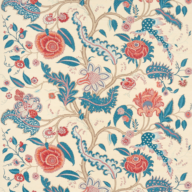 Schumacher Sinhala Sisal Rouge & Indigo  | Atlanta Fabrics