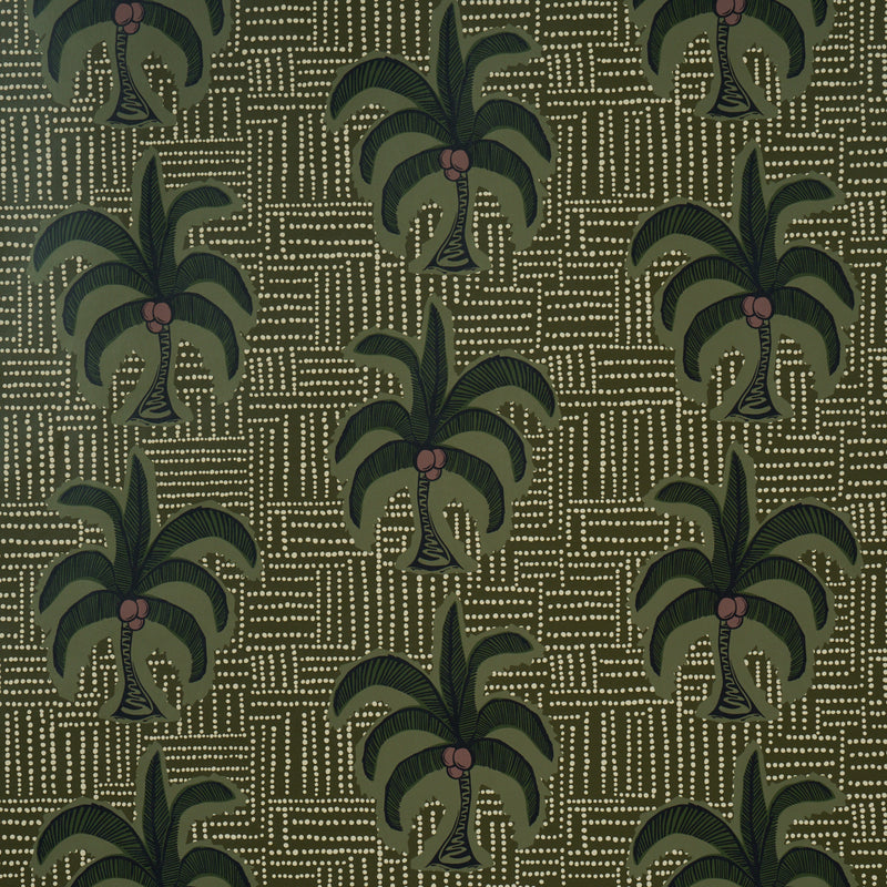 Schumacher Agua De Coco Palm Tree Green  | Atlanta Fabrics