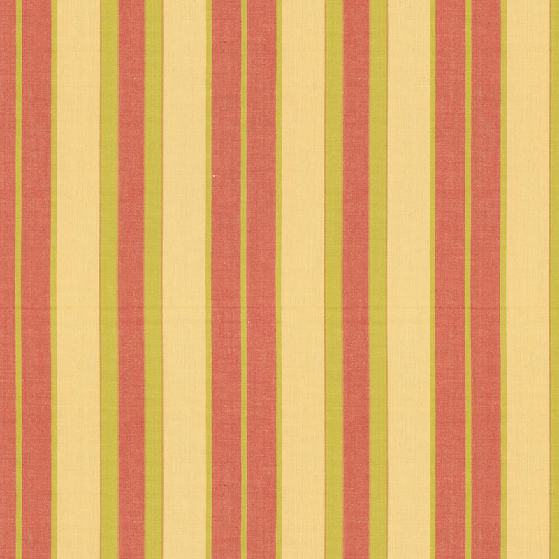 Schumacher BEACON COTTON STRIPE MAIZE/PEAR/CORAL Fabric | Atlanta Fabrics