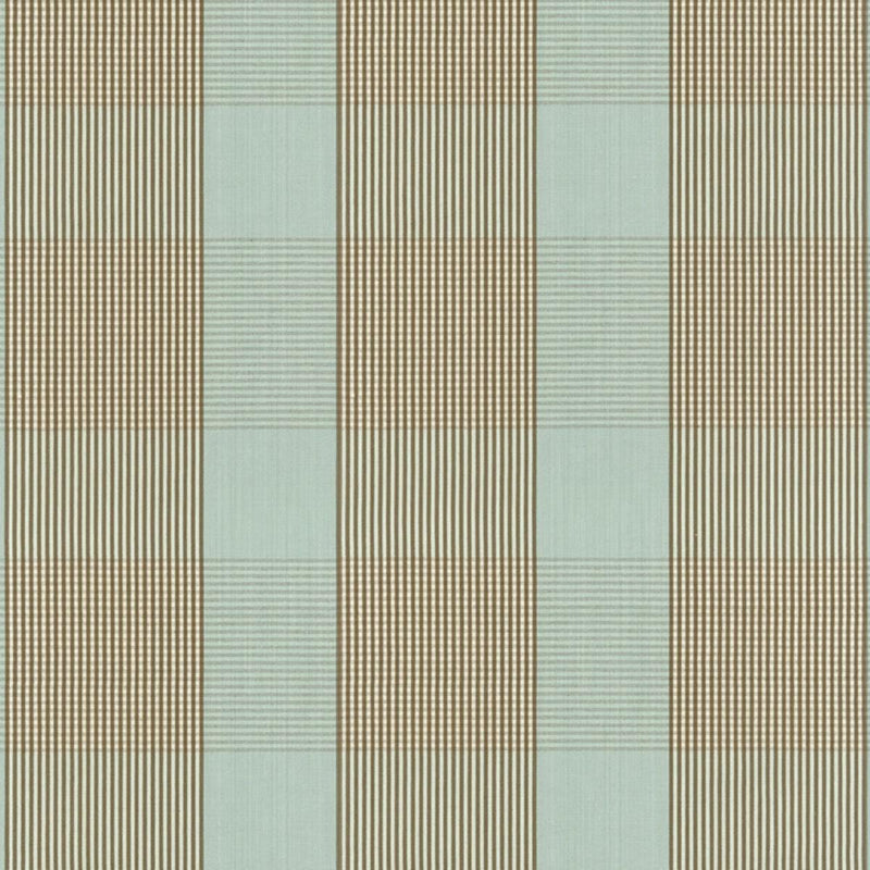 SCHUMACHER AVON GINGHAM PLAID MOCHA/AQUA FABRIC | Atlanta Fabrics