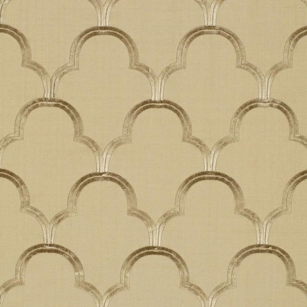 SCHUMACHER Scallop Embroidery SESAME FABRIC | Atlanta Fabrics