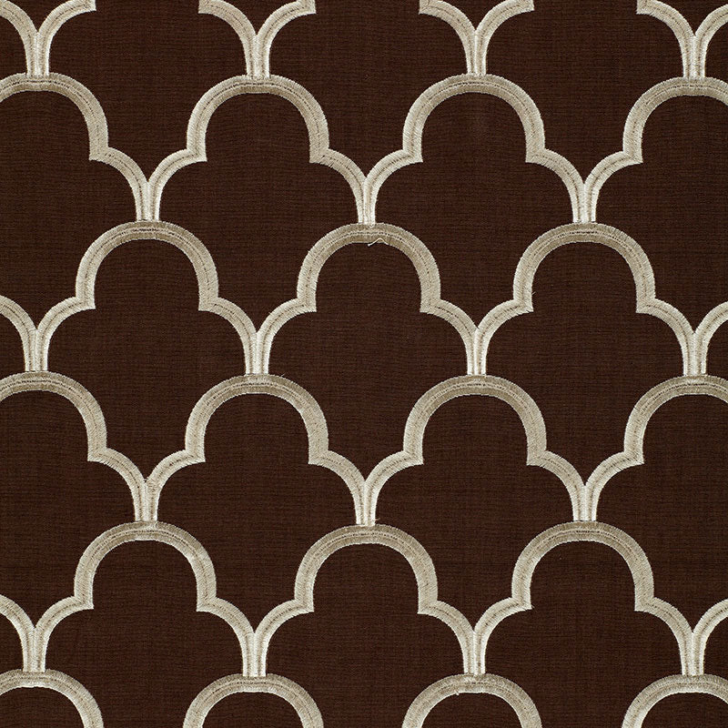 Schumacher Scallop Embroidery ESPRESSO Fabric | Atlanta Fabrics