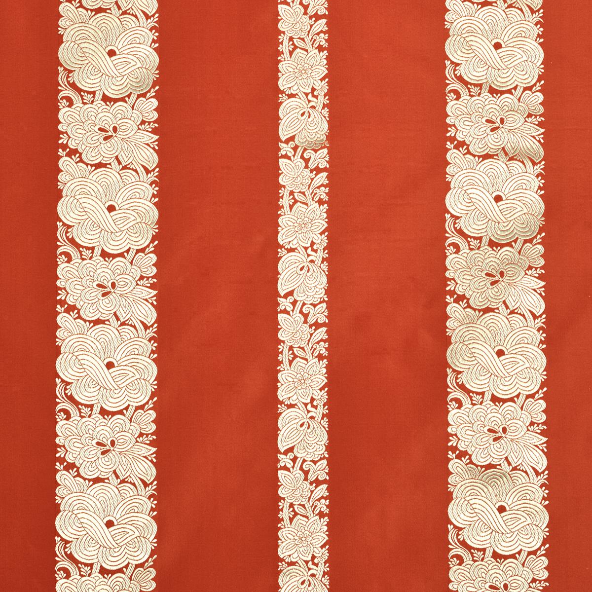 SCHUMACHER MANDARIN SILK STRIPE CORAL FABRIC | Atlanta Fabrics