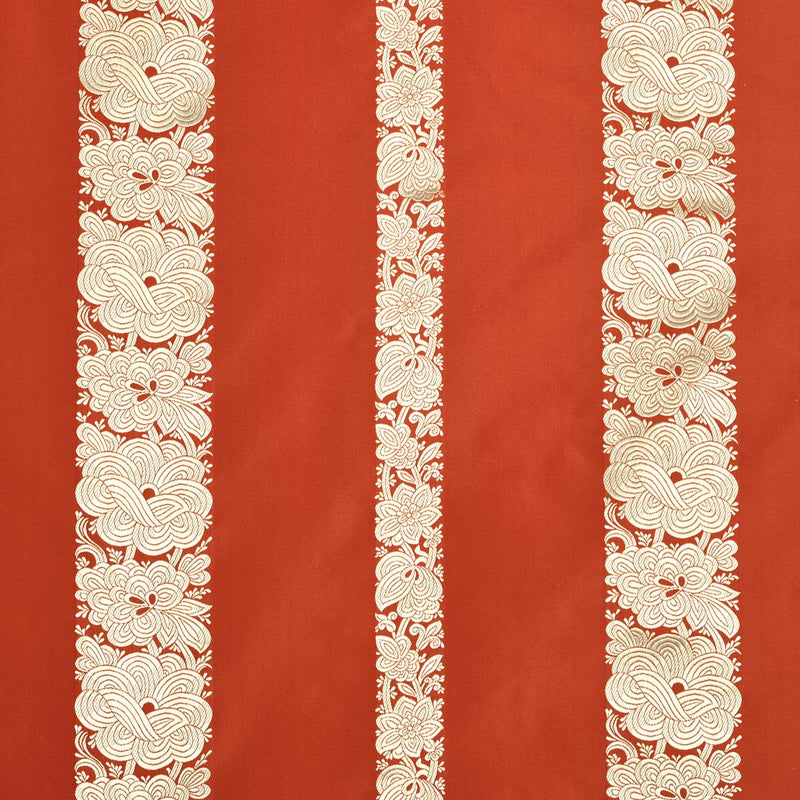 SCHUMACHER MANDARIN SILK STRIPE CORAL FABRIC | Atlanta Fabrics