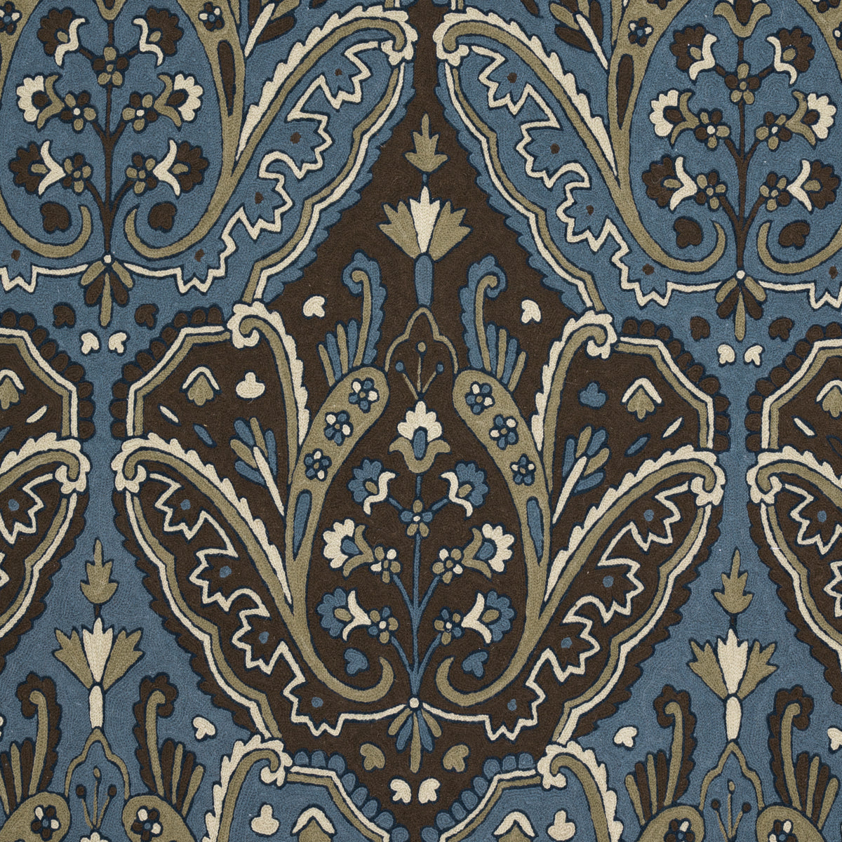 Schumacher Maharajah Crewel Embroidery INDIGO Fabric | Atlanta Fabrics