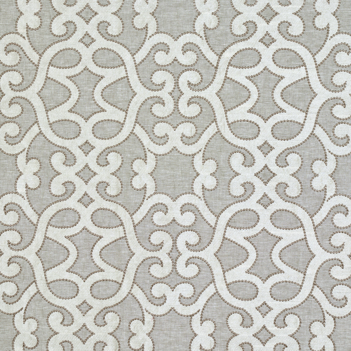 Schumacher AMBOISE LINEN EMBROIDERY OYSTER Fabric | Atlanta Fabrics