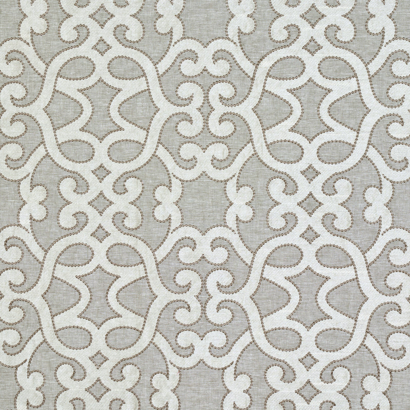Schumacher AMBOISE LINEN EMBROIDERY OYSTER Fabric | Atlanta Fabrics