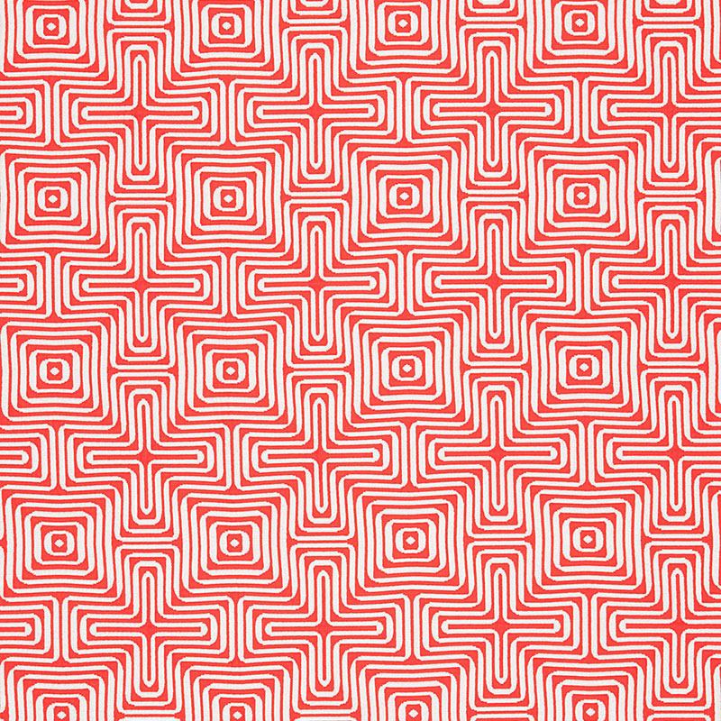 Schumacher AMAZING MAZE INDOOR/OUTDOOR CORAL Fabric | Atlanta Fabrics