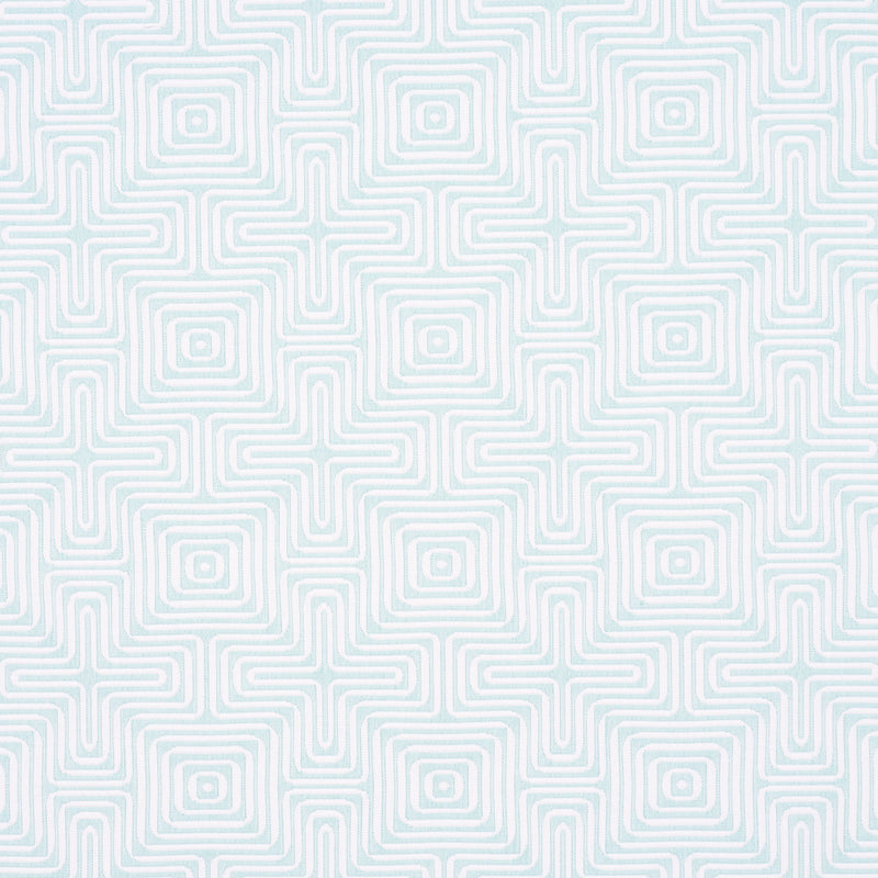 Schumacher AMAZING MAZE INDOOR/OUTDOOR AQUA BREEZE Fabric | Atlanta Fabrics