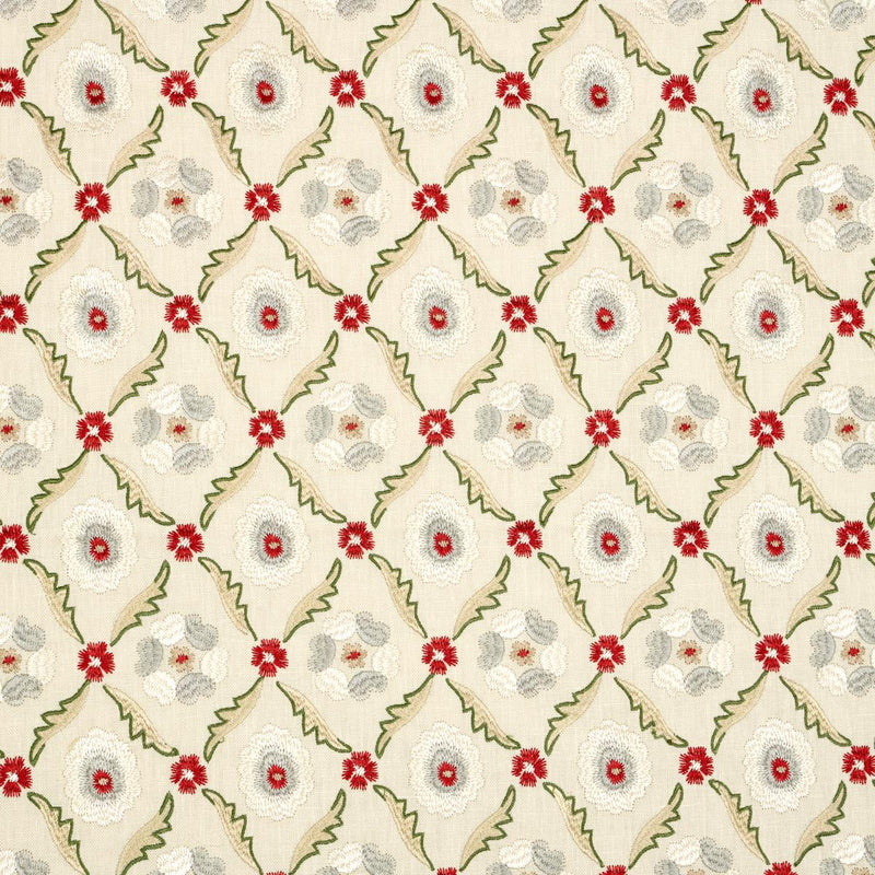SCHUMACHER Claremont Embroidery CRIMSON FABRIC | Atlanta Fabrics