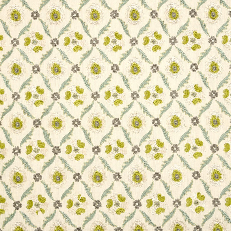 SCHUMACHER Claremont Embroidery CHARTREUSE FABRIC | Atlanta Fabrics