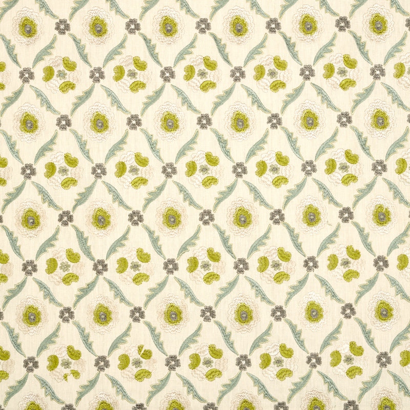Schumacher Claremont Embroidery CHARTREUSE Fabric | Atlanta Fabrics
