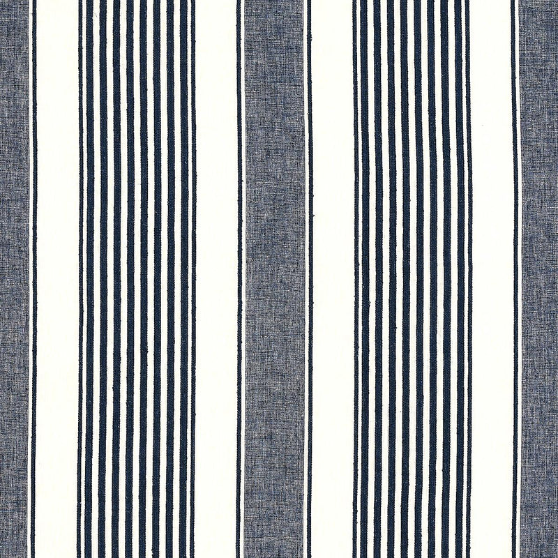 SCHUMACHER SUMMERVILLE LINEN STRIPE NAVY FABRIC | Atlanta Fabrics