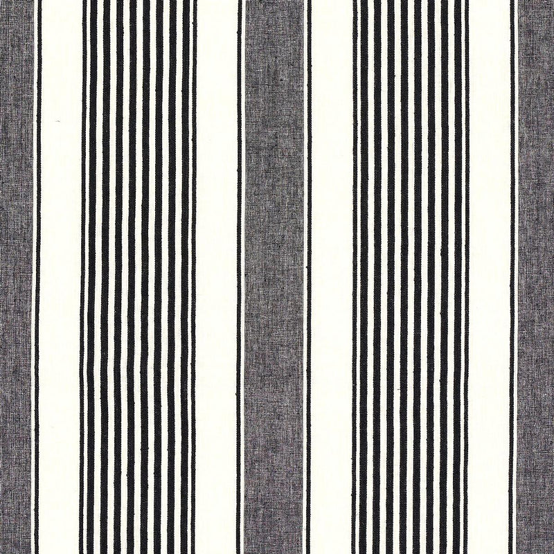 SCHUMACHER SUMMERVILLE LINEN STRIPE BLACK FABRIC | Atlanta Fabrics