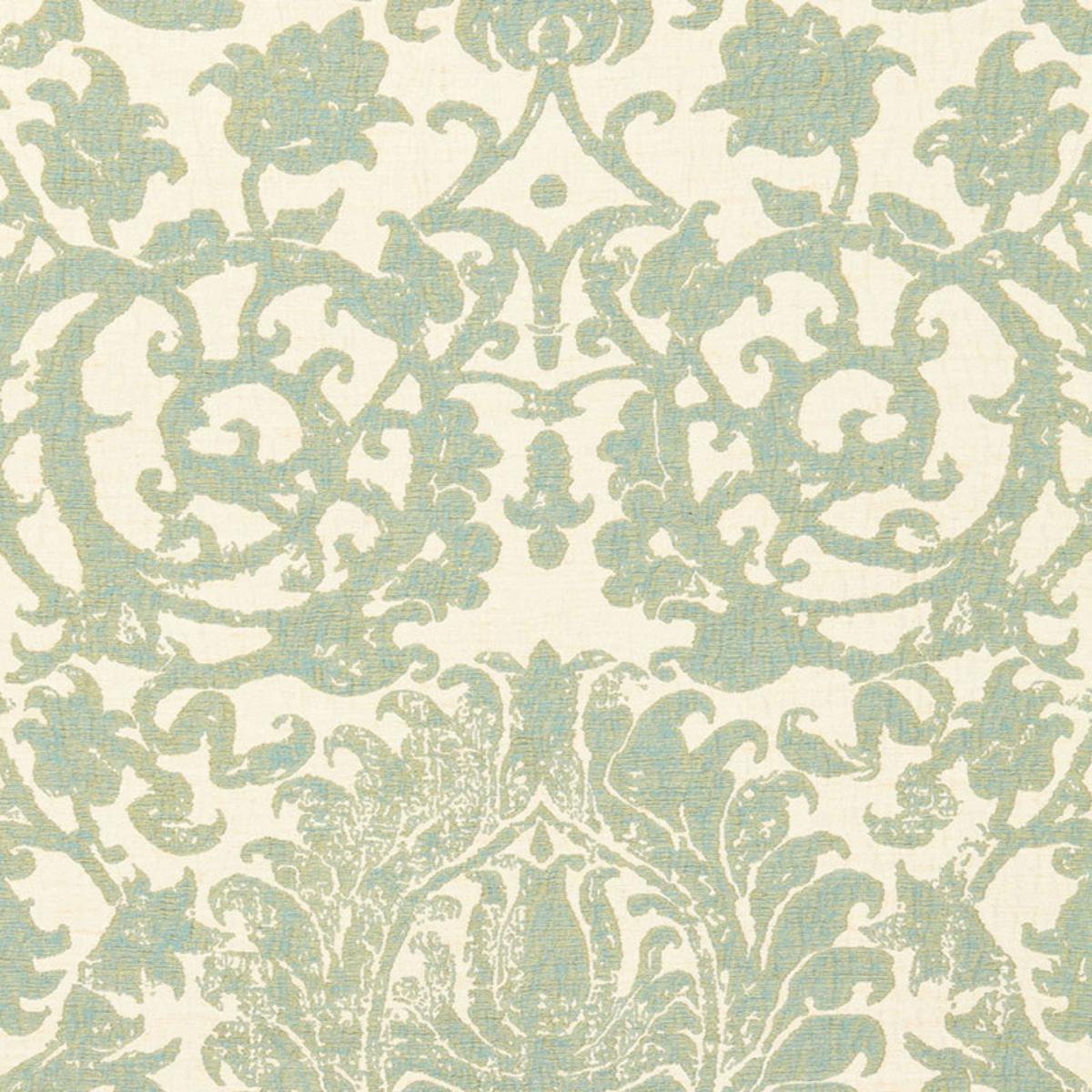 SCHUMACHER AREZZO LINEN DAMASK AQUAMARINE FABRIC | Atlanta Fabrics
