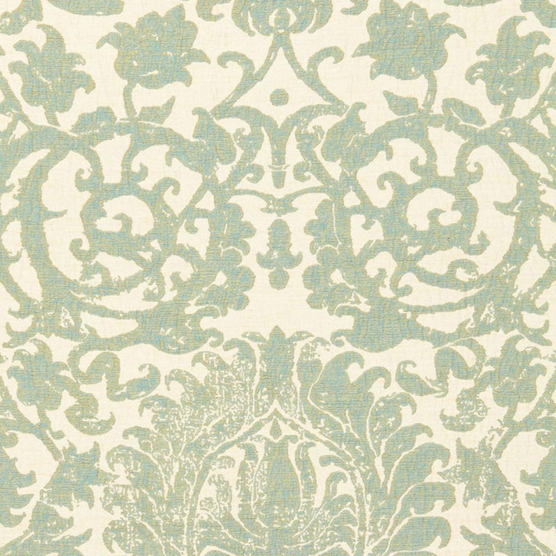 SCHUMACHER AREZZO LINEN DAMASK AQUAMARINE FABRIC | Atlanta Fabrics