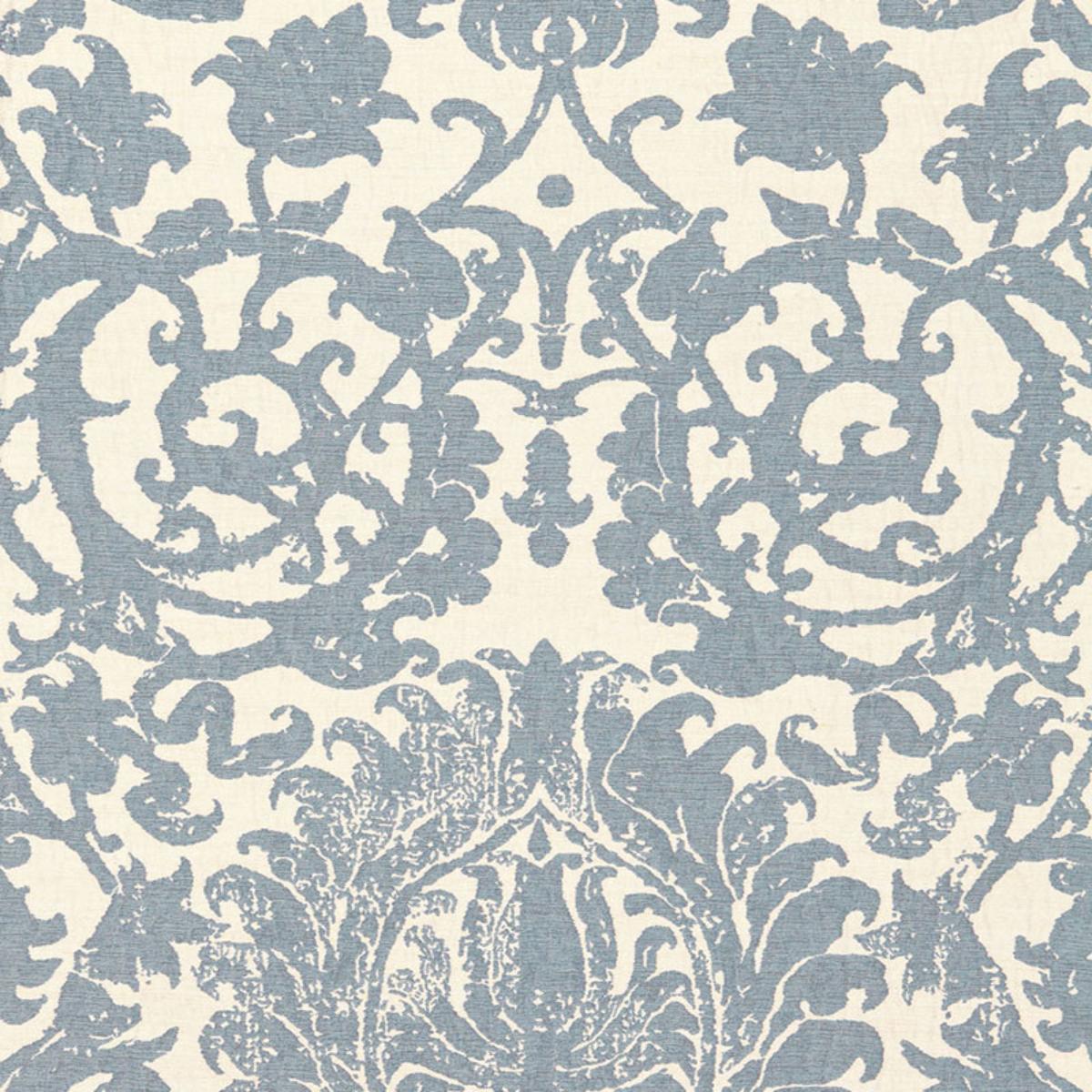 SCHUMACHER AREZZO LINEN DAMASK AZURE FABRIC | Atlanta Fabrics