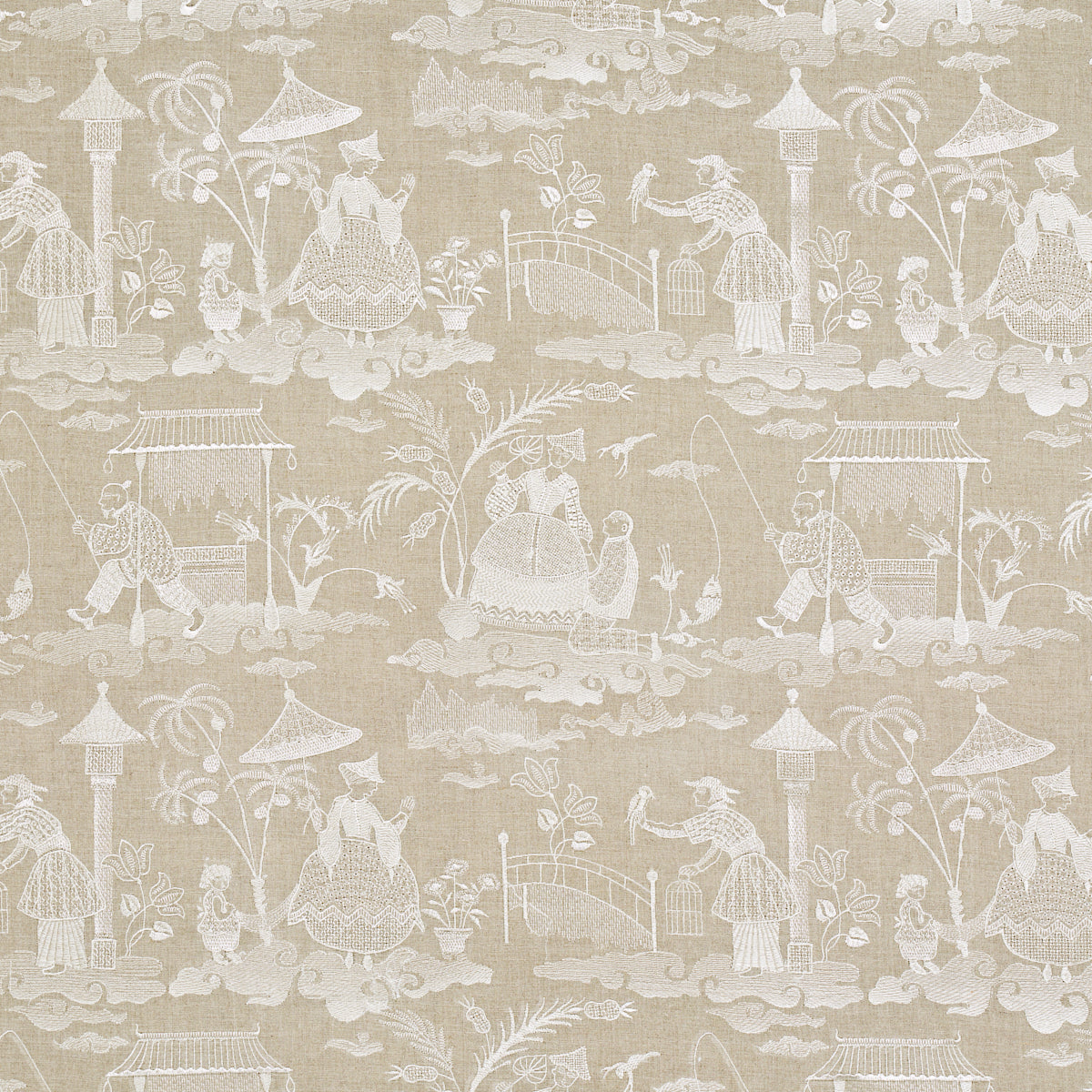 Schumacher Bassano Embroidered Toile LINEN Fabric | Atlanta Fabrics