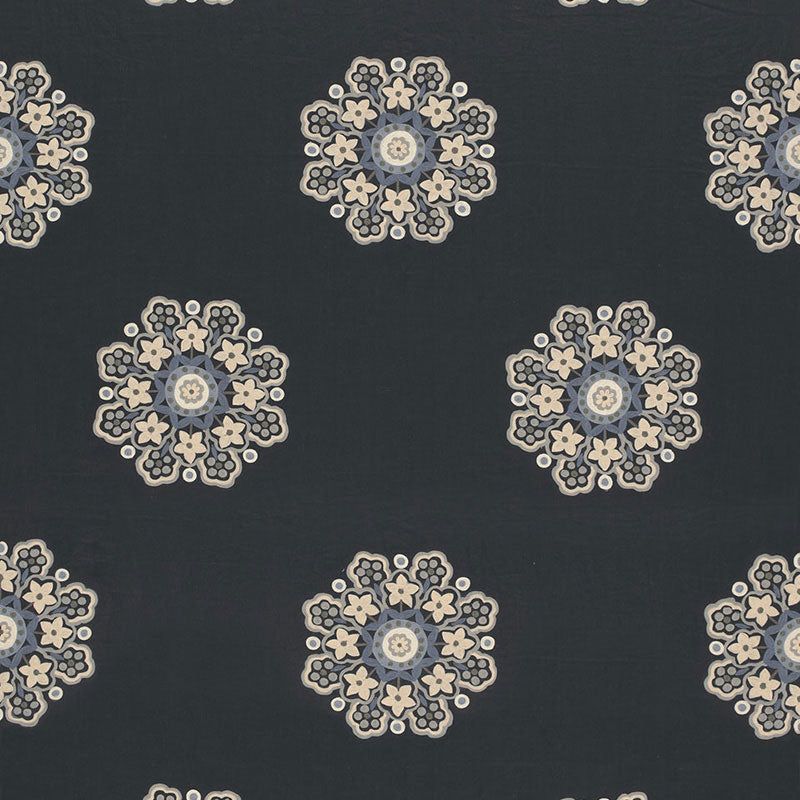 Schumacher Chennai Linen Embroidery MIDNIGHT Fabric | Atlanta Fabrics