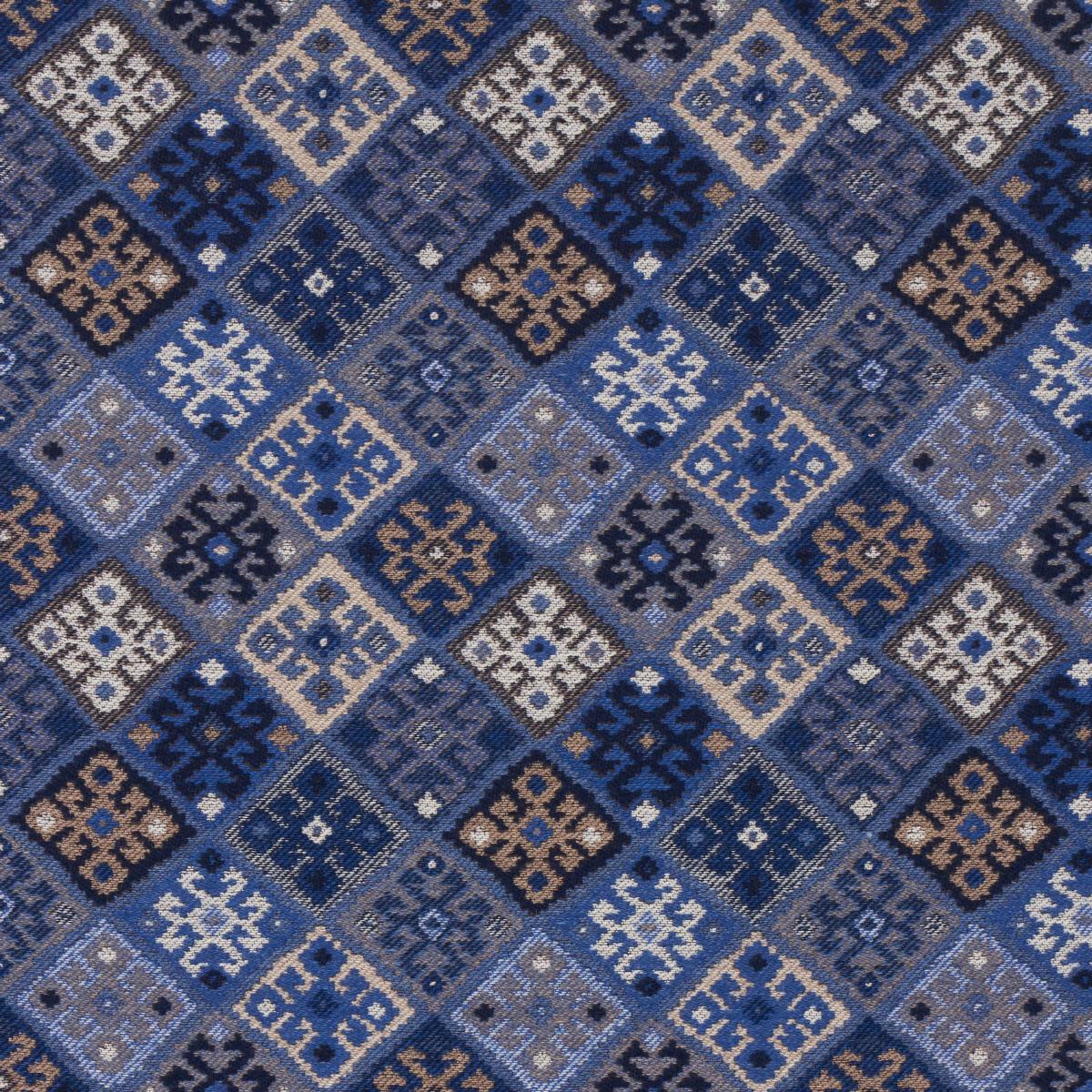 SCHUMACHER KILIM WEAVE BLUE FABRIC | Atlanta Fabrics
