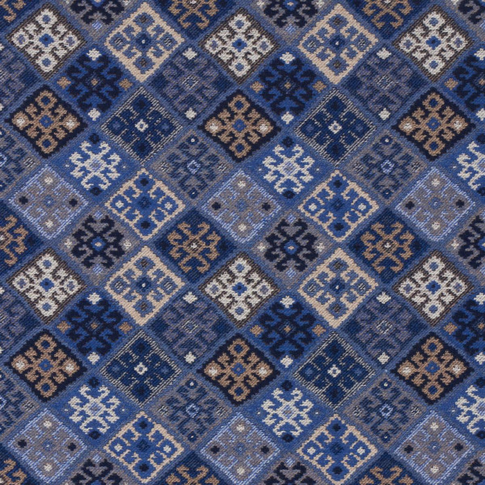 SCHUMACHER KILIM WEAVE BLUE FABRIC | Atlanta Fabrics
