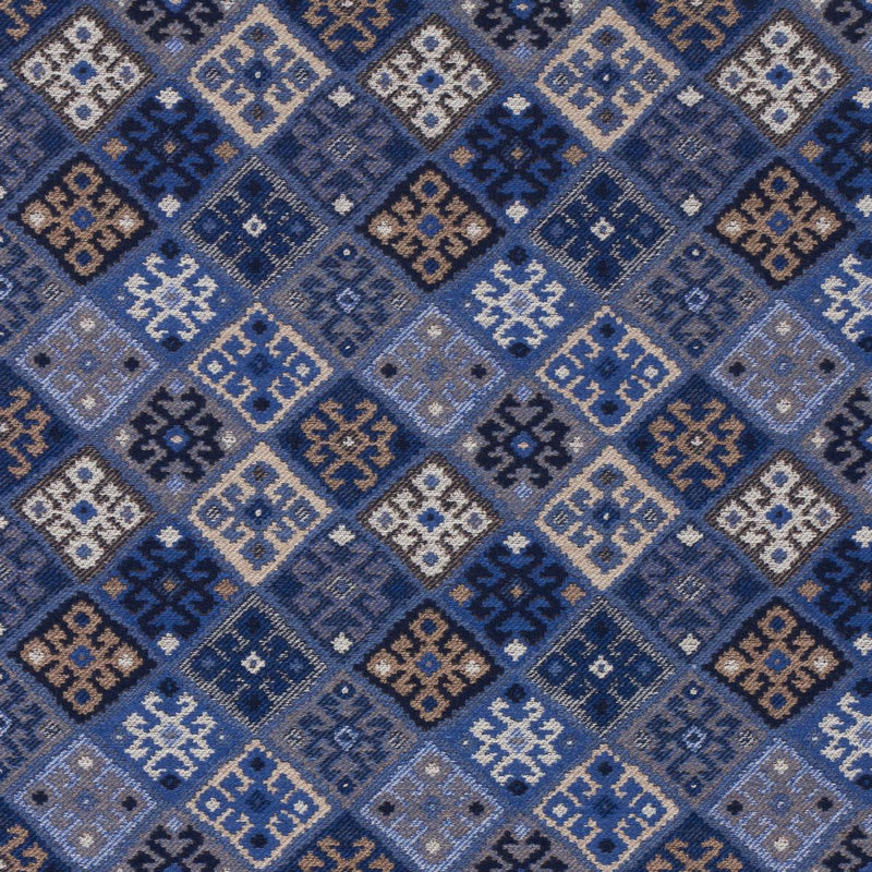 SCHUMACHER KILIM WEAVE BLUE FABRIC | Atlanta Fabrics