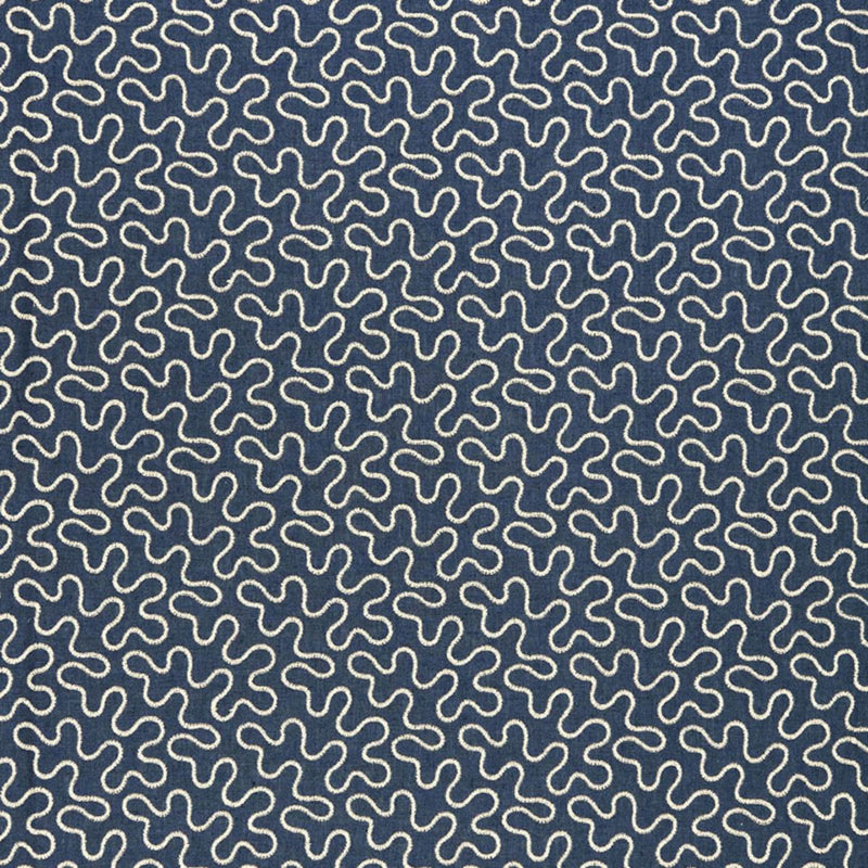 SCHUMACHER MEANDER EMBROIDERY INDIGO FABRIC | Atlanta Fabrics