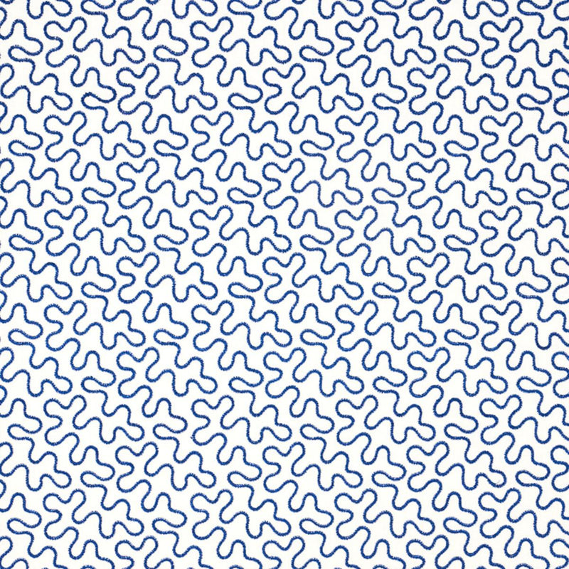 SCHUMACHER MEANDER EMBROIDERY BLUE ON IVORY FABRIC | Atlanta Fabrics