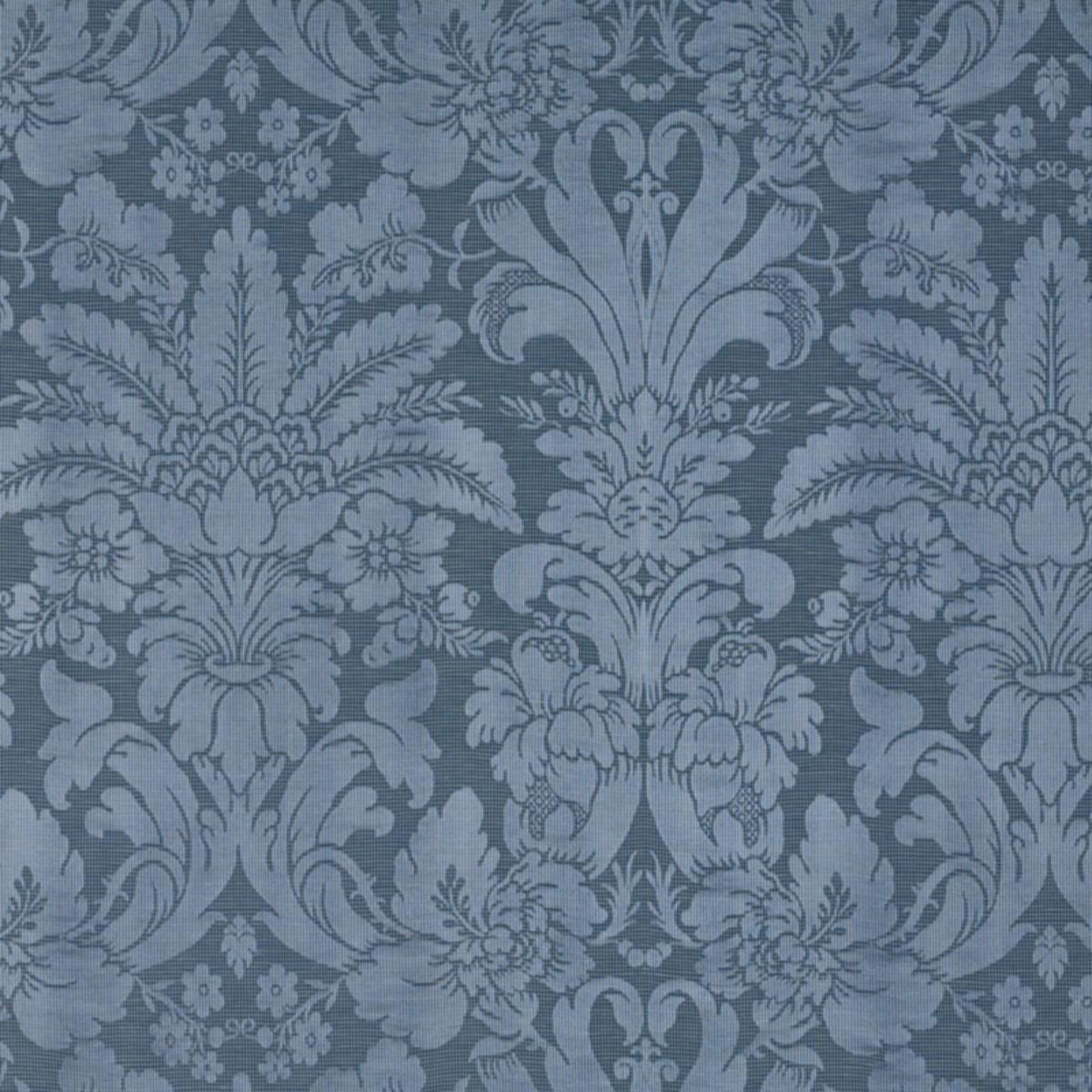 SCHUMACHER COLETTE LINEN/SILK DAMASK INDIGO FABRIC | Atlanta Fabrics