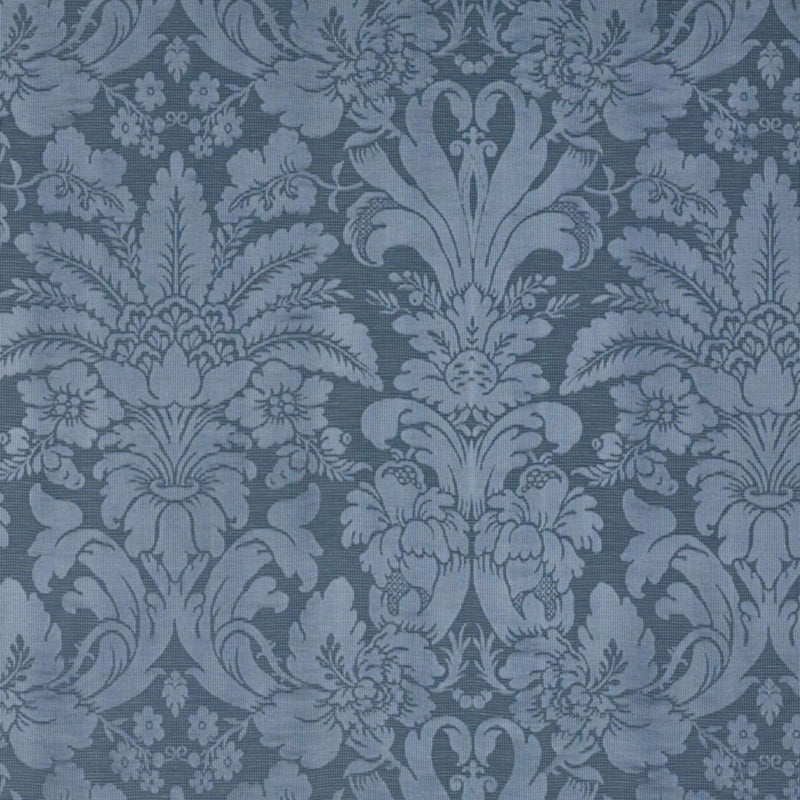 SCHUMACHER COLETTE LINEN/SILK DAMASK INDIGO FABRIC | Atlanta Fabrics