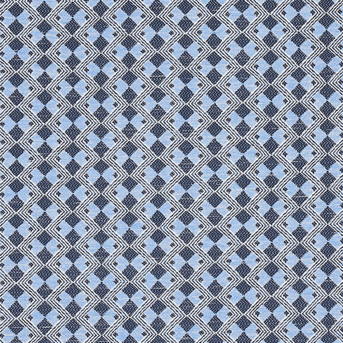 SCHUMACHER HUXLEY TILE BLUE FABRIC | Atlanta Fabrics