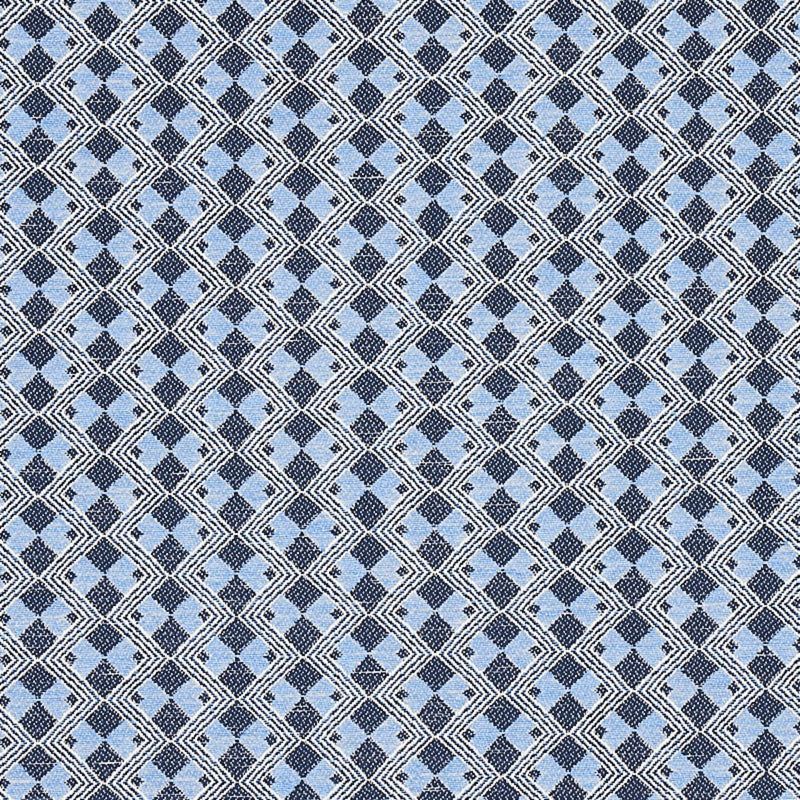 SCHUMACHER HUXLEY TILE BLUE FABRIC | Atlanta Fabrics