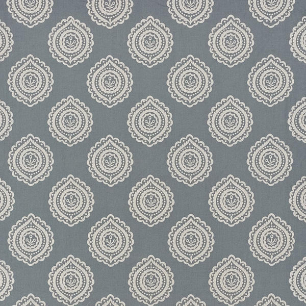 SCHUMACHER OLANA LINEN EMBROIDERY SLATE FABRIC | Atlanta Fabrics