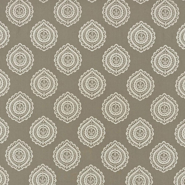 SCHUMACHER OLANA LINEN EMBROIDERY STONE FABRIC | Atlanta Fabrics