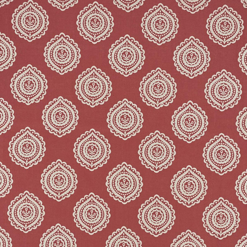 SCHUMACHER OLANA LINEN EMBROIDERY TUSCAN RED FABRIC | Atlanta Fabrics