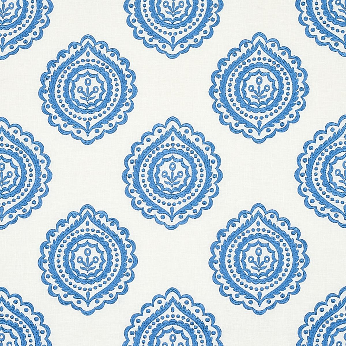 Schumacher OLANA LINEN EMBROIDERY BLUE Fabric | Atlanta Fabrics