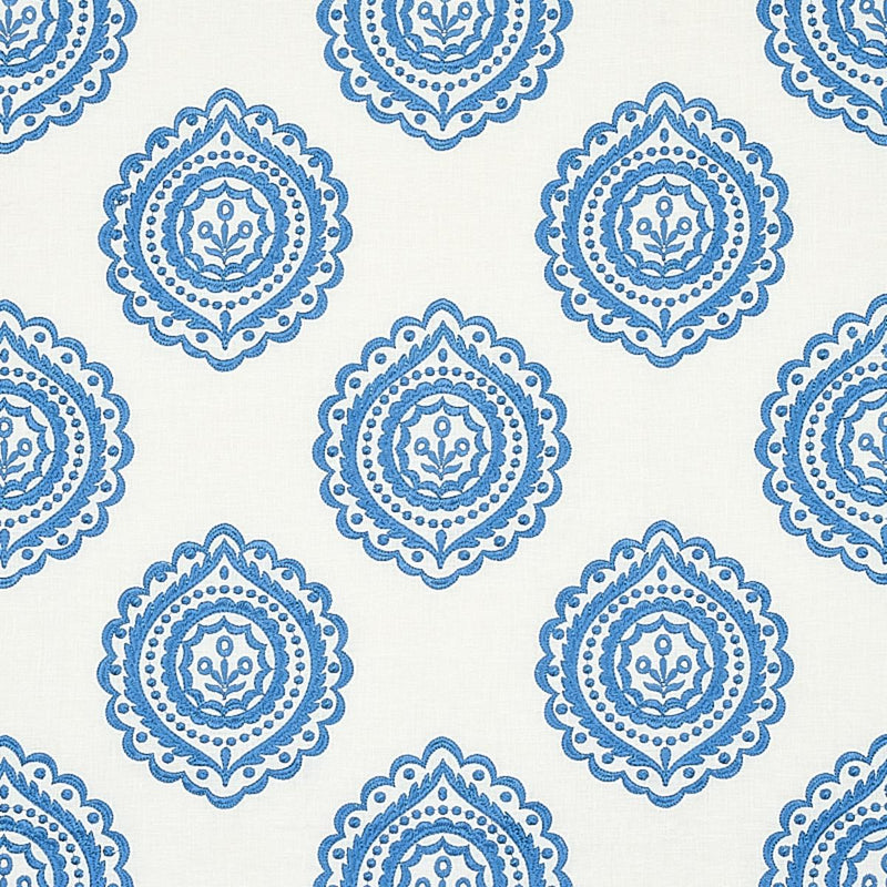 Schumacher OLANA LINEN EMBROIDERY BLUE Fabric | Atlanta Fabrics