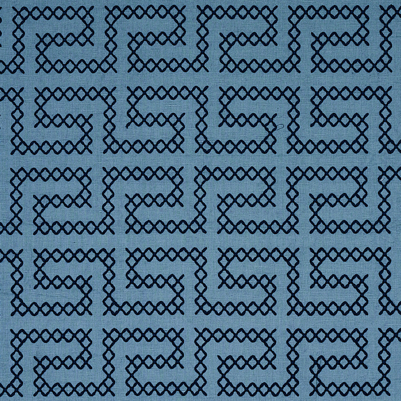 Schumacher A MAZE EMBROIDERY CADET Fabric | Atlanta Fabrics