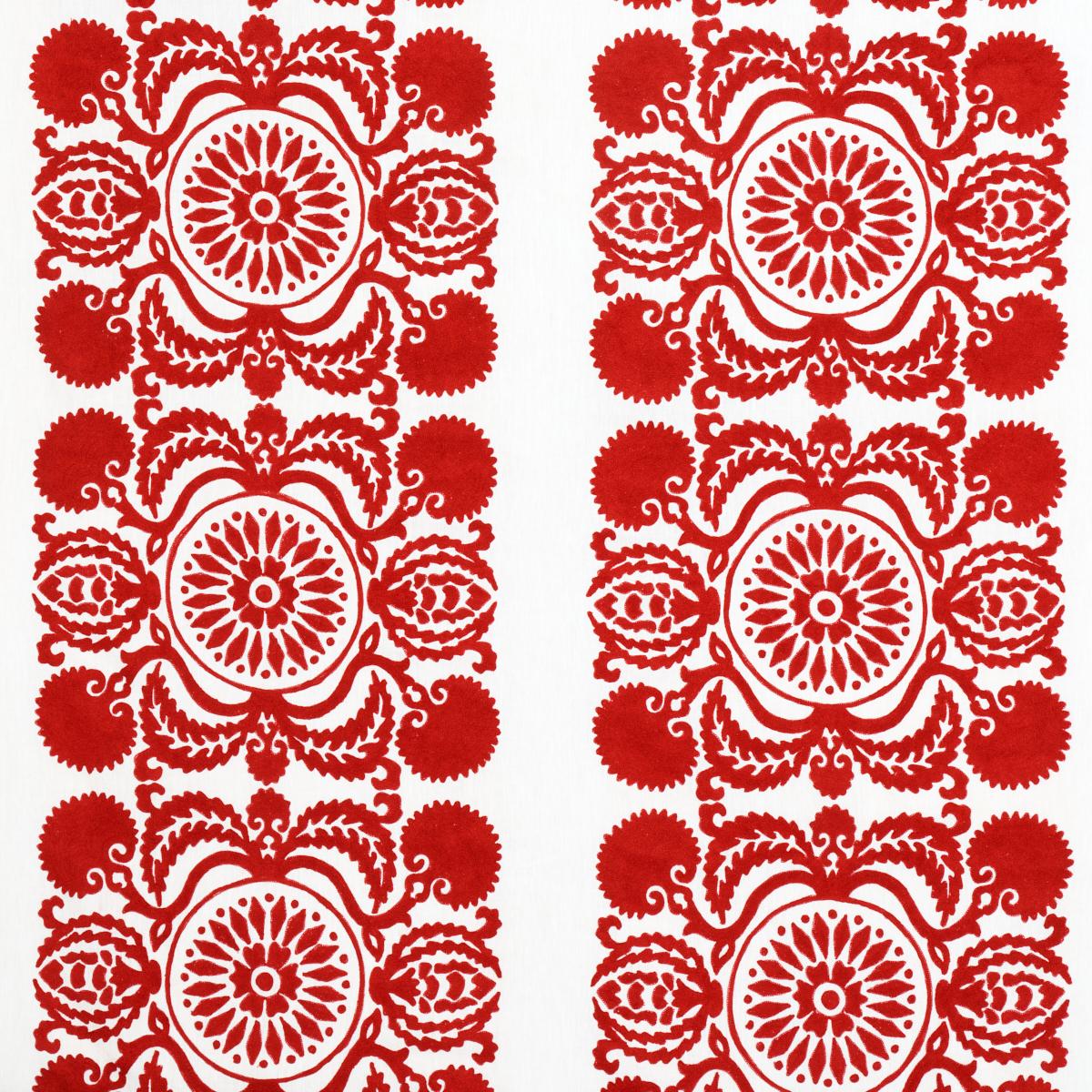 SCHUMACHER CASTANET EMBROIDERY RED FABRIC | Atlanta Fabrics