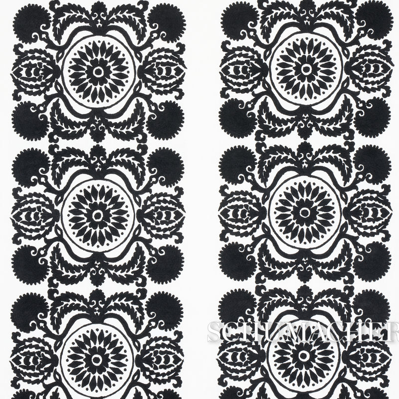 Schumacher CASTANET EMBROIDERY BLACK Fabric | Atlanta Fabrics