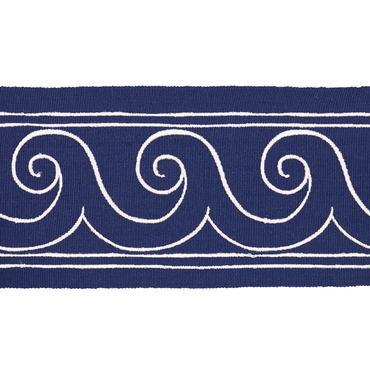 Schumacher GREEK WAVES TRIM WHITE ON NAVY Trim | Atlanta Fabrics